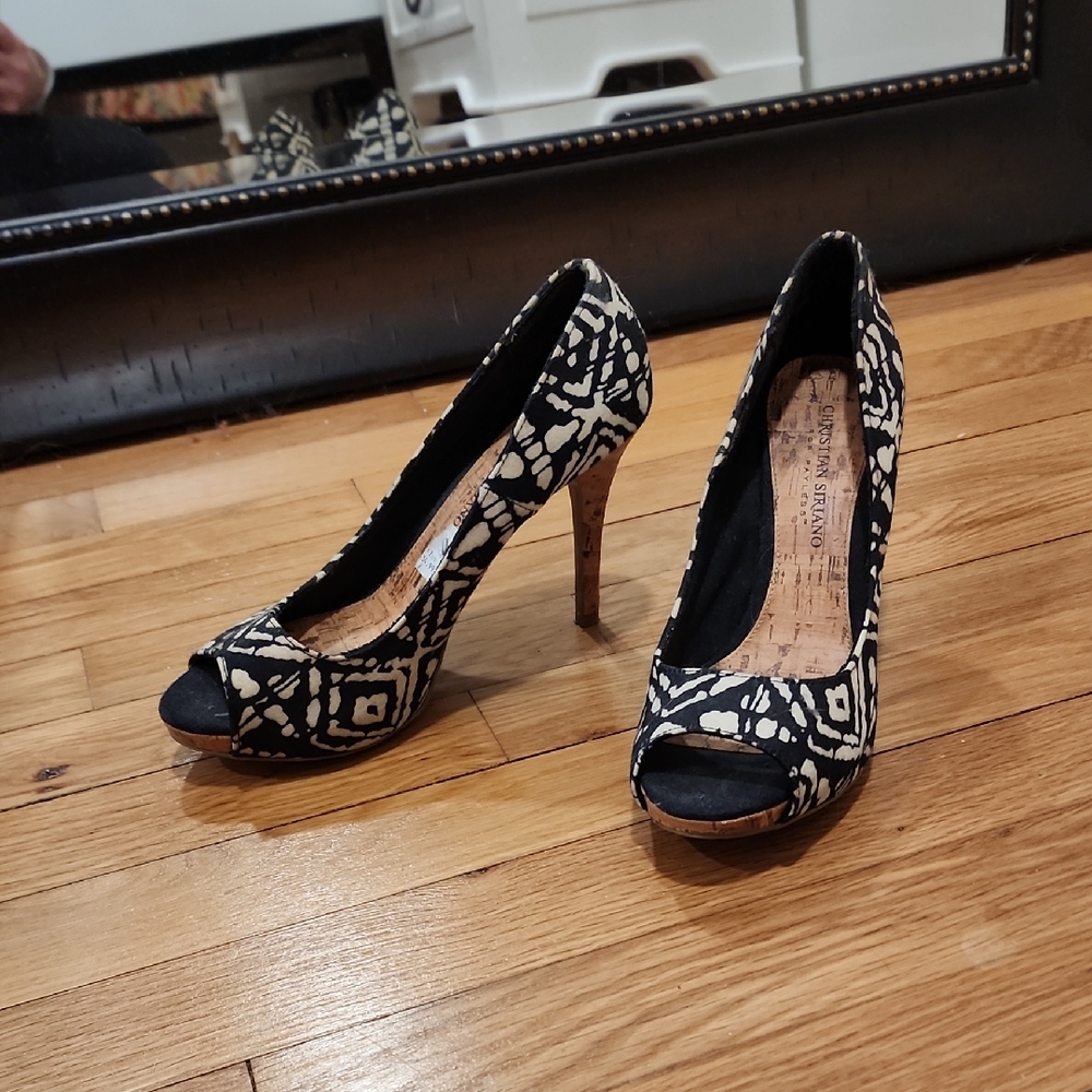 Christian Siriano Black and White Patterned Heels